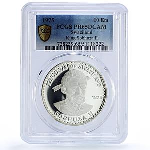Swaziland 10 emalangeni Sobhuza II Birth Heron Bird PR65 PCGS silver coin 1975