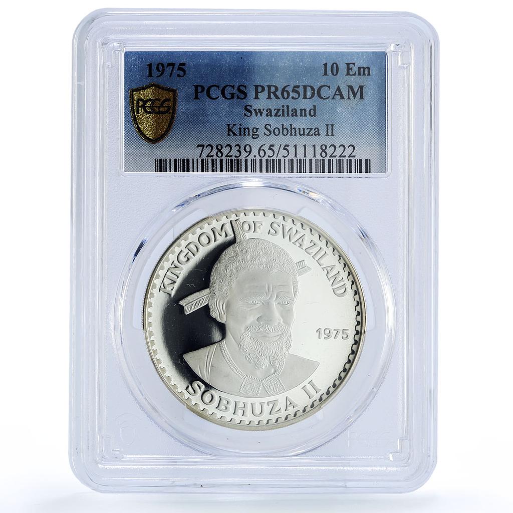 Swaziland 10 emalangeni Sobhuza II Birth Heron Bird PR65 PCGS silver coin 1975