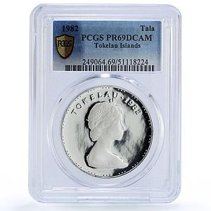 Tokelau 1 tala Man and Child Fishing Boat Ship PR69 PCGS silver coin 1982