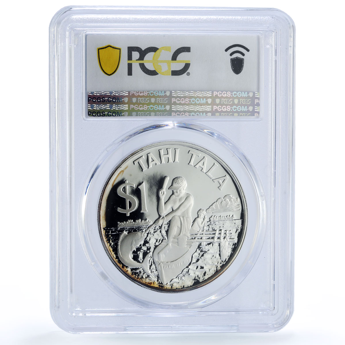 Tokelau 1 tala Man and Child Fishing Boat Ship PR69 PCGS silver coin 1982