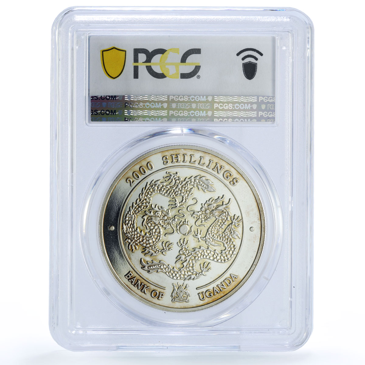 Uganda 2000 shillings Swiss Chocolate Dragons Pattern PL65 PCGS silver coin 2002