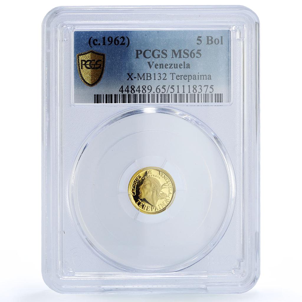 Venezuela Terepaima 5 Bolivares Caciques Indian Chiefs MS65 PCGS gold medal 1962