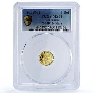 Venezuela Mara 5 Bolivares Caciques Indian Chiefs MS64 PCGS gold medal 1962