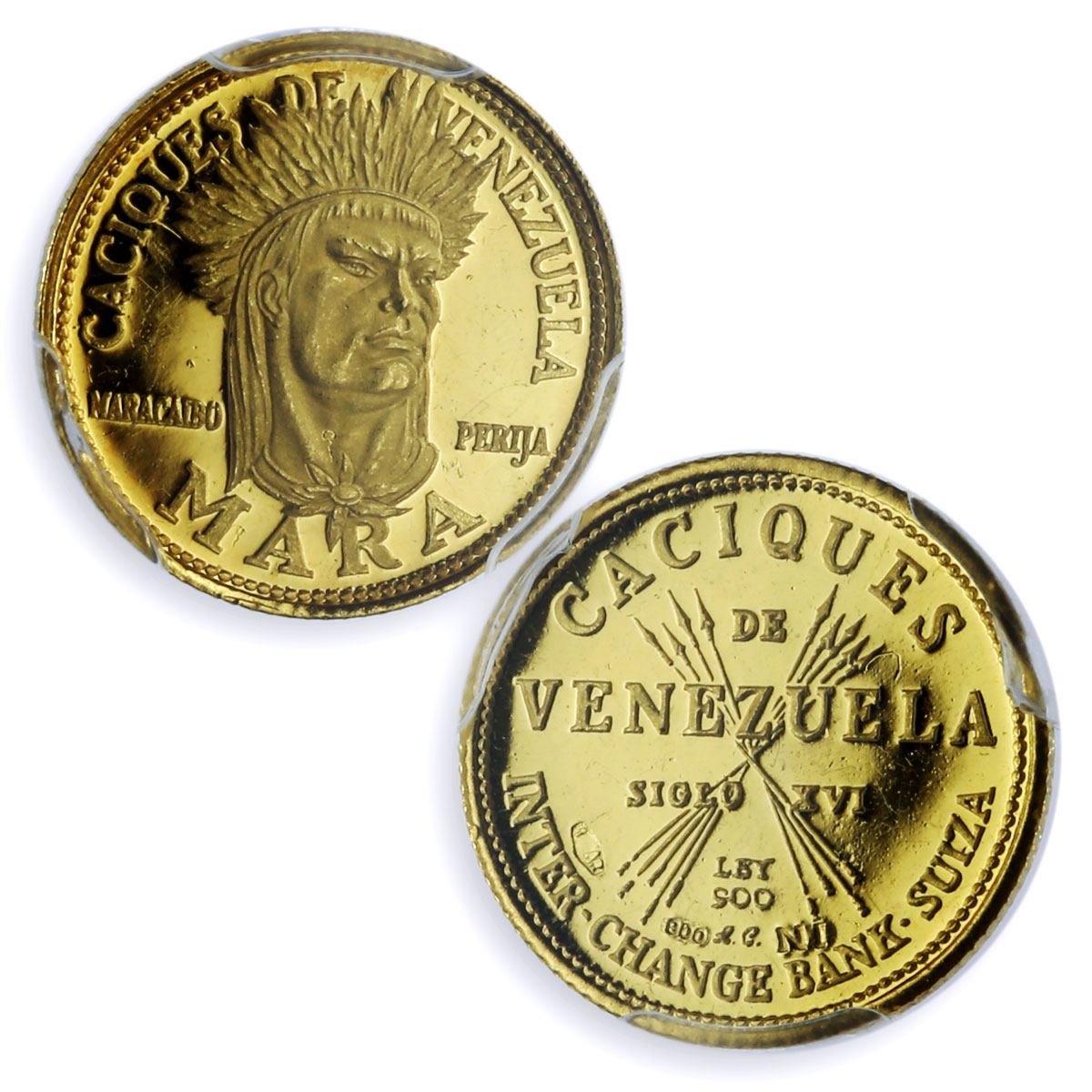 Venezuela Mara 5 Bolivares Caciques Indian Chiefs MS64 PCGS gold medal 1962