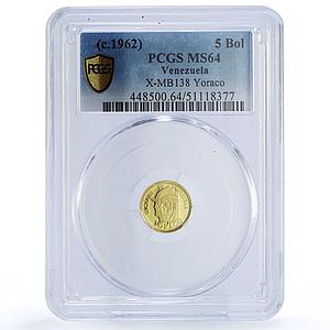 Venezuela Yoraco 5 Bolivares Caciques Indian Chiefs MS64 PCGS gold medal 1962