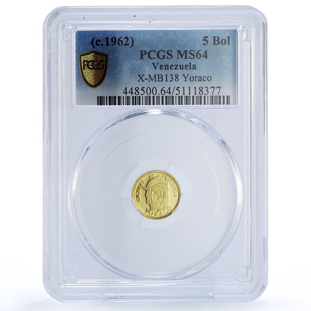 Venezuela Yoraco 5 Bolivares Caciques Indian Chiefs MS64 PCGS gold medal 1962