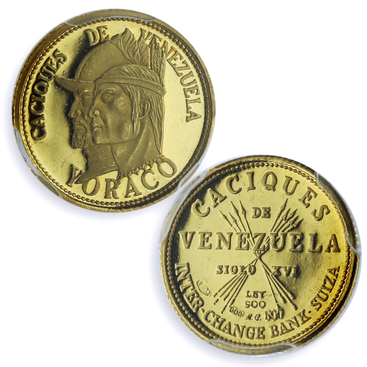 Venezuela Yoraco 5 Bolivares Caciques Indian Chiefs MS64 PCGS gold medal 1962