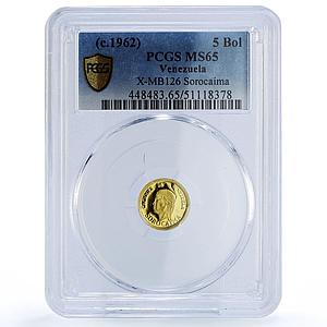 Venezuela Sorocaima 5 Bolivares Caciques Indian Chiefs MS65 PCGS gold medal 1962
