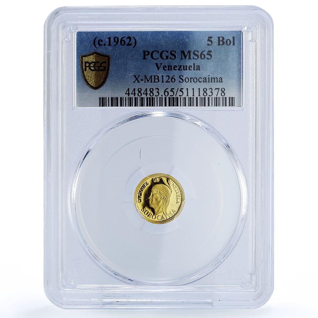 Venezuela Sorocaima 5 Bolivares Caciques Indian Chiefs MS65 PCGS gold medal 1962