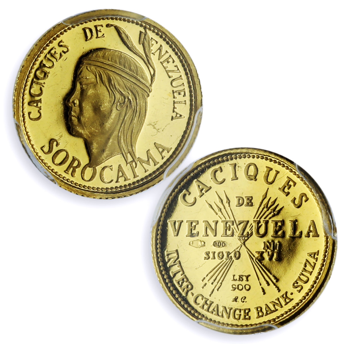 Venezuela Sorocaima 5 Bolivares Caciques Indian Chiefs MS65 PCGS gold medal 1962
