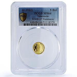 Venezuela Paramacay 5 Bolivares Caciques Indian Chiefs MS64 PCGS gold medal 1962