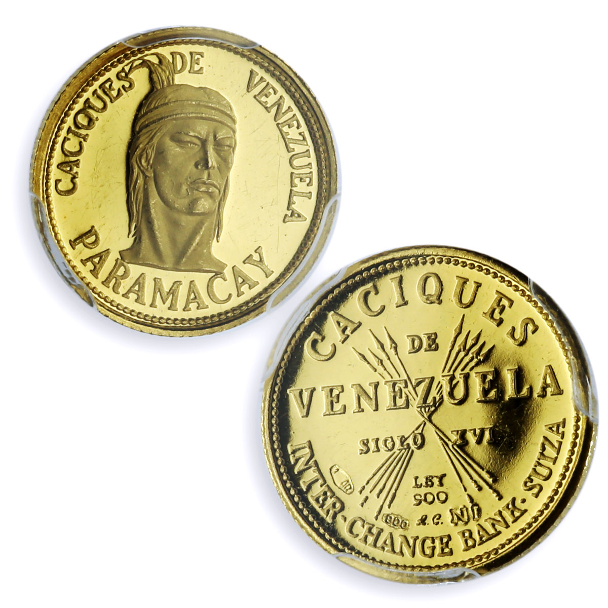 Venezuela Paramacay 5 Bolivares Caciques Indian Chiefs MS64 PCGS gold medal 1962
