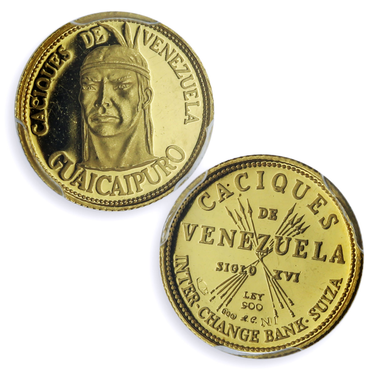Venezuela Guaicaipuro 5 Bolivares Caciques Chiefs MS65 PCGS gold medal 1962