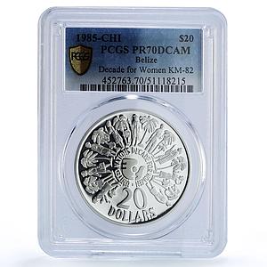 Belize 20 dollars Decade For Women United Nations UN PR70 PCGS silver coin 1985