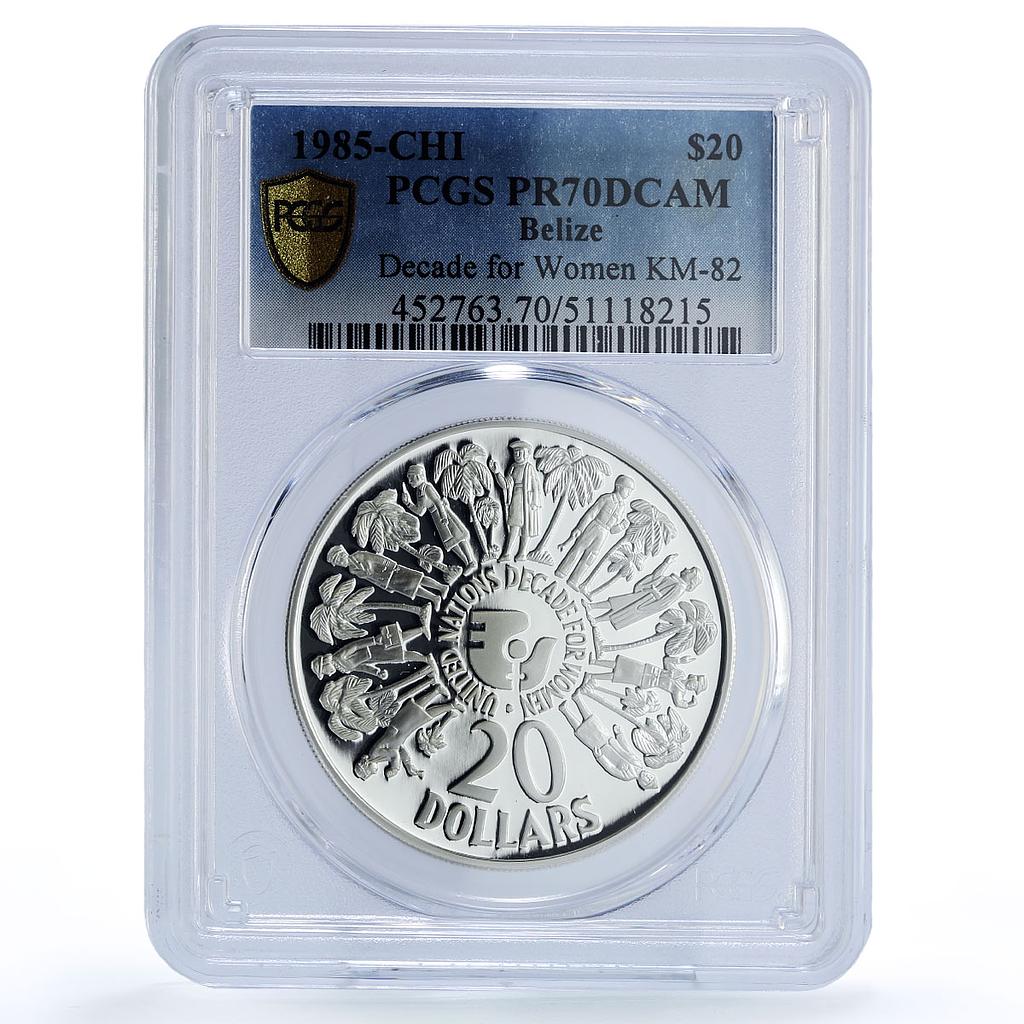 Belize 20 dollars Decade For Women United Nations UN PR70 PCGS silver coin 1985