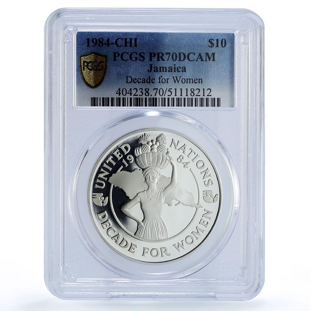 Jamaica 10 dollars Decade For Women United Nations UN PR70 PCGS silver coin 1984