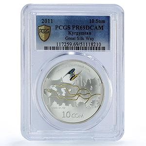 Kyrgyzstan 10 som Great Silk Road Way Camels History PR69 PCGS silver coin 2011