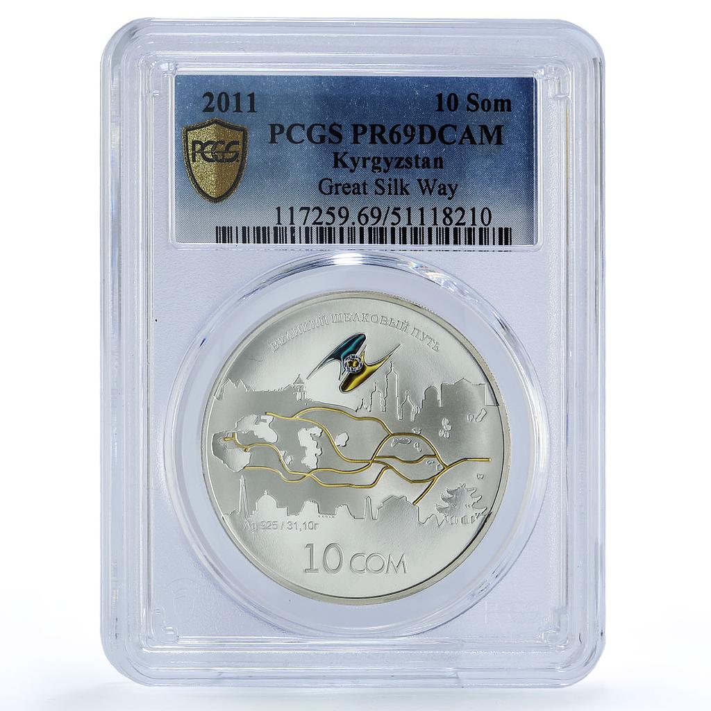 Kyrgyzstan 10 som Great Silk Road Way Camels History PR69 PCGS silver coin 2011