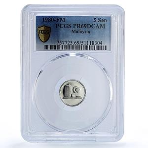 Malaysia 5 sen Republic Coinage Parliament House PR69 PCGS CuNi coin 1980