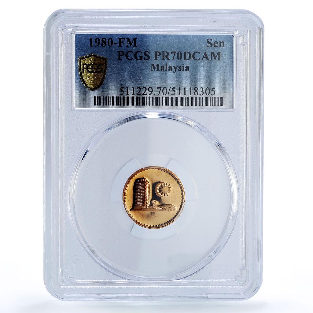 Malaysia 1 sen Republic Coinage Parliament House PR70 PCGS bronze coin 1980