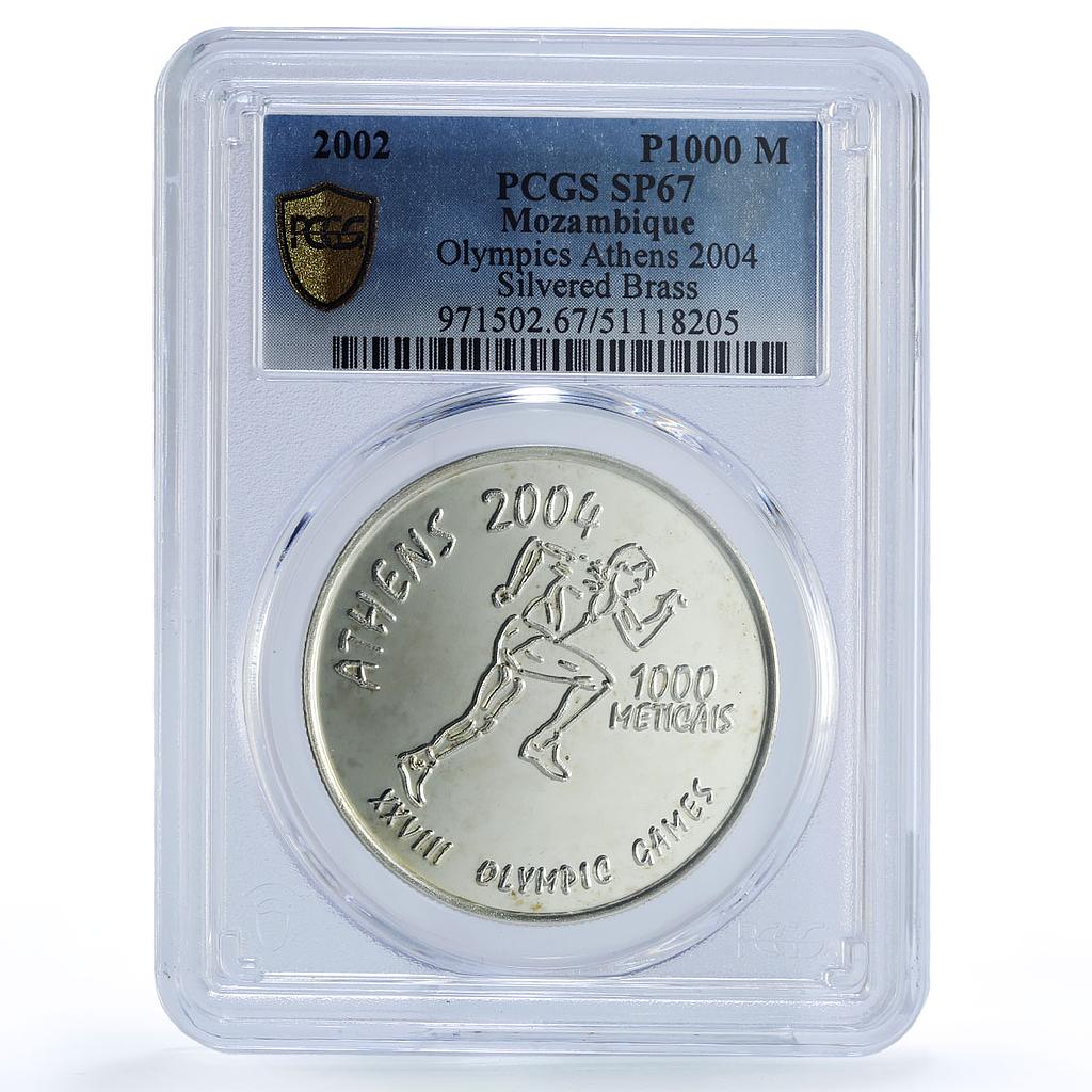 Mozambique 1000 meticais Runner Athens Olympics SP67 PCGS silv. brass coin 2002