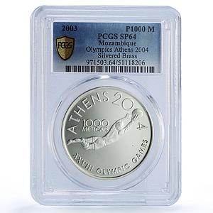 Mozambique 1000 meticais Football Athens Olympics SP64 PCGS silv brass coin 2003