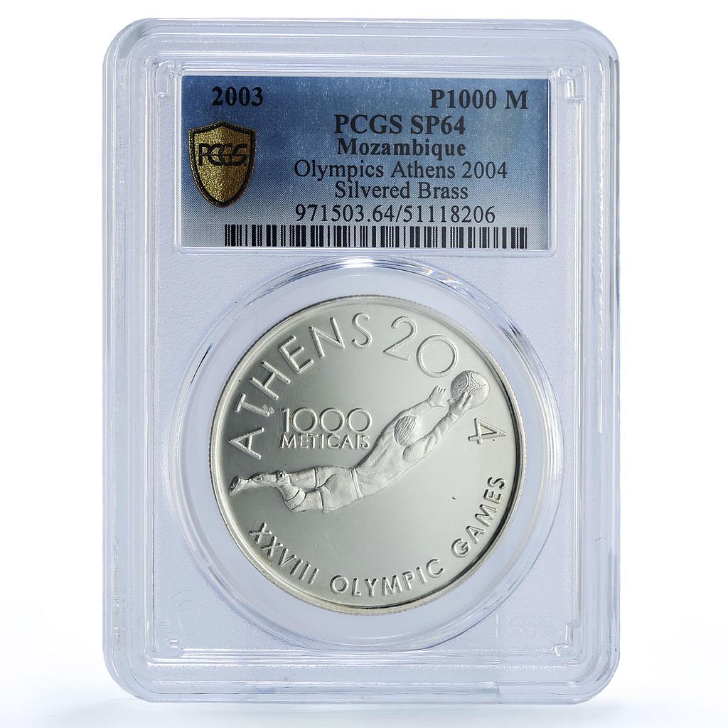 Mozambique 1000 meticais Football Athens Olympics SP64 PCGS silv brass coin 2003