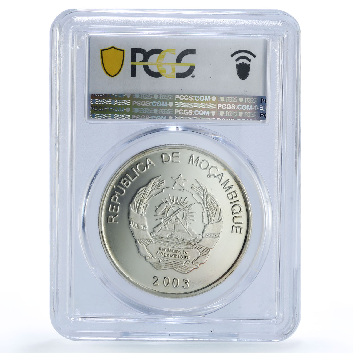Mozambique 1000 meticais Football Athens Olympics SP64 PCGS silv brass coin 2003