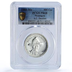 Nicaragua 500 cordobas Sandino Revolutionary History PR68 PCGS silver coin 1980