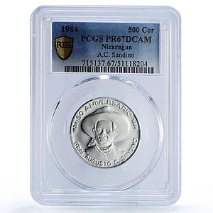 Nicaragua 500 cordobas Sandino Revolutionary History PR67 PCGS silver coin 1984