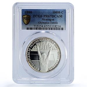 Nicaragua 10000 cordobas Tennis Barcelona Olympics PR67 PCGS silver coin 1990