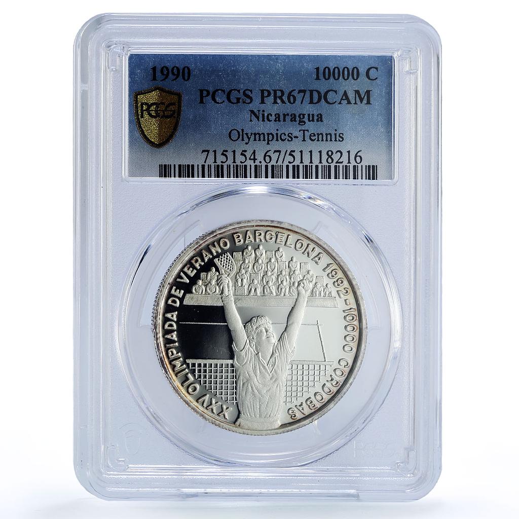 Nicaragua 10000 cordobas Tennis Barcelona Olympics PR67 PCGS silver coin 1990