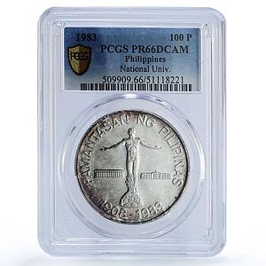 Philippines 100 piso University 75th Anniversary PR66 PCGS silver coin 1983