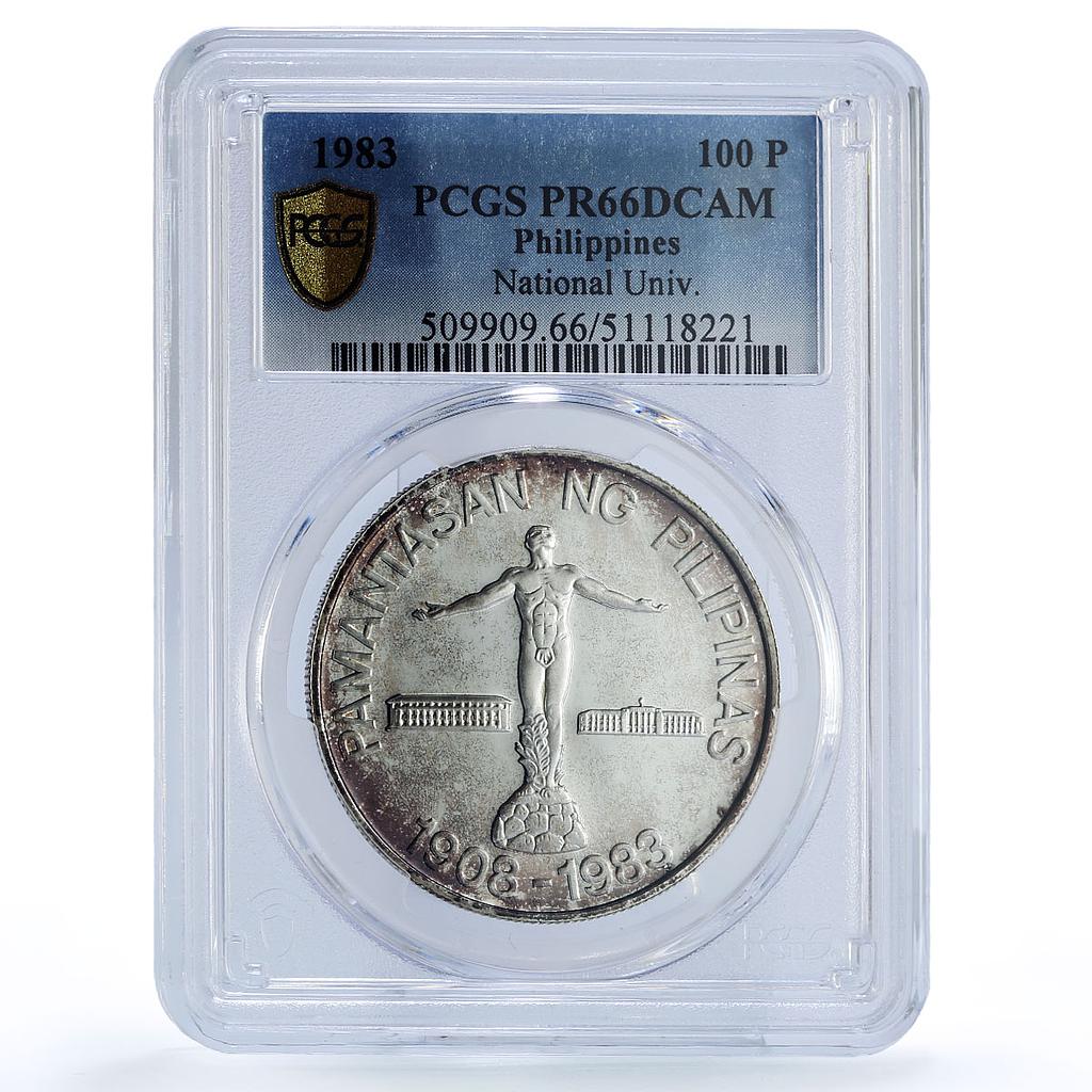 Philippines 100 piso University 75th Anniversary PR66 PCGS silver coin 1983