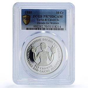 Turks and Caicos Islands 10 crowns Decade For Women PR70 PCGS silver coin 1985
