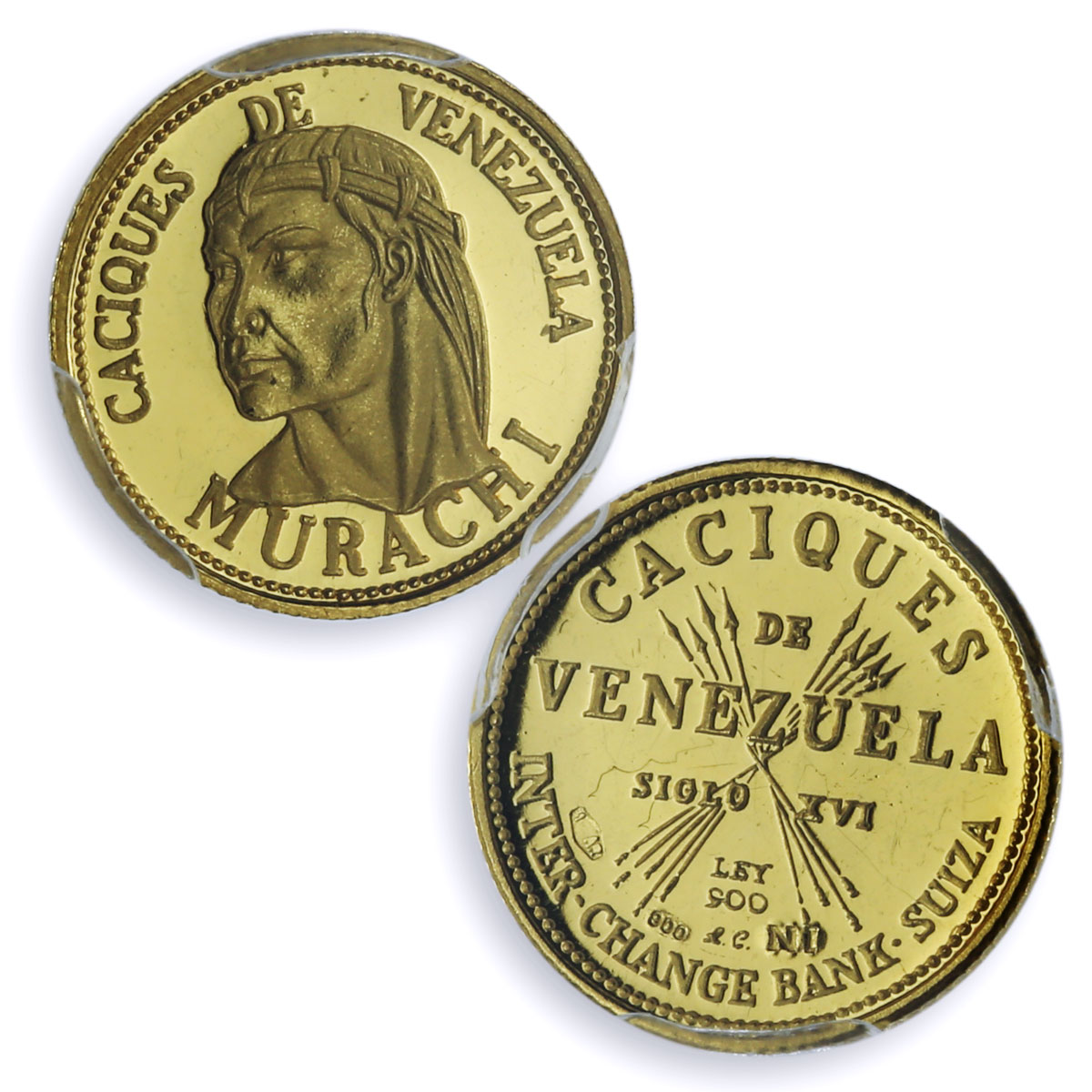 Venezuela Murachi 5 Bolivares Caciques Indian Chiefs MS65 PCGS gold medal 1962