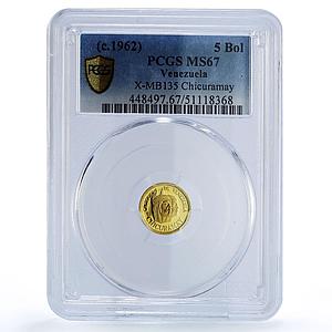 Venezuela Chicuramay 5 Bolivares Caciques Indian Chief MS67 PCGS gold medal 1962