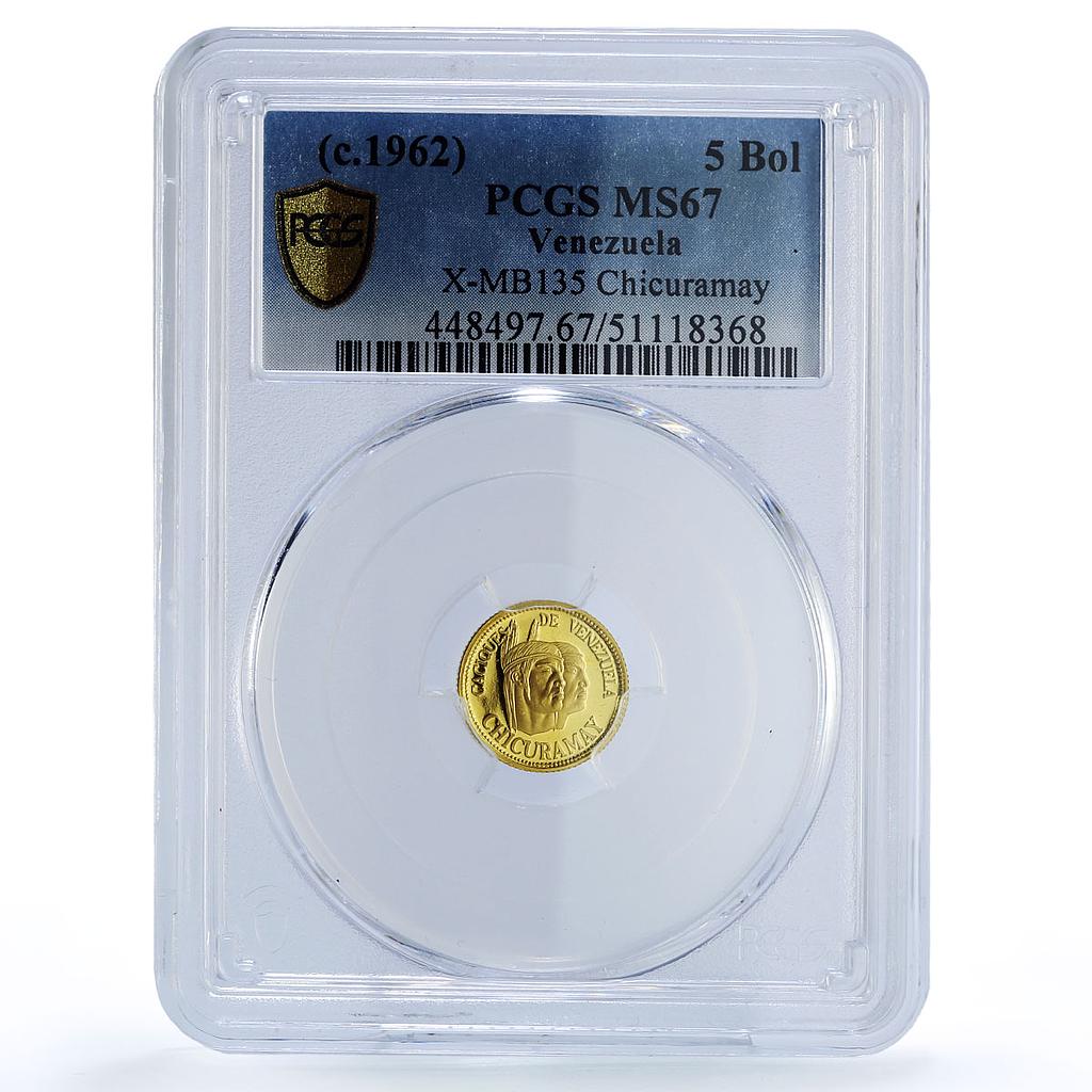 Venezuela Chicuramay 5 Bolivares Caciques Indian Chief MS67 PCGS gold medal 1962