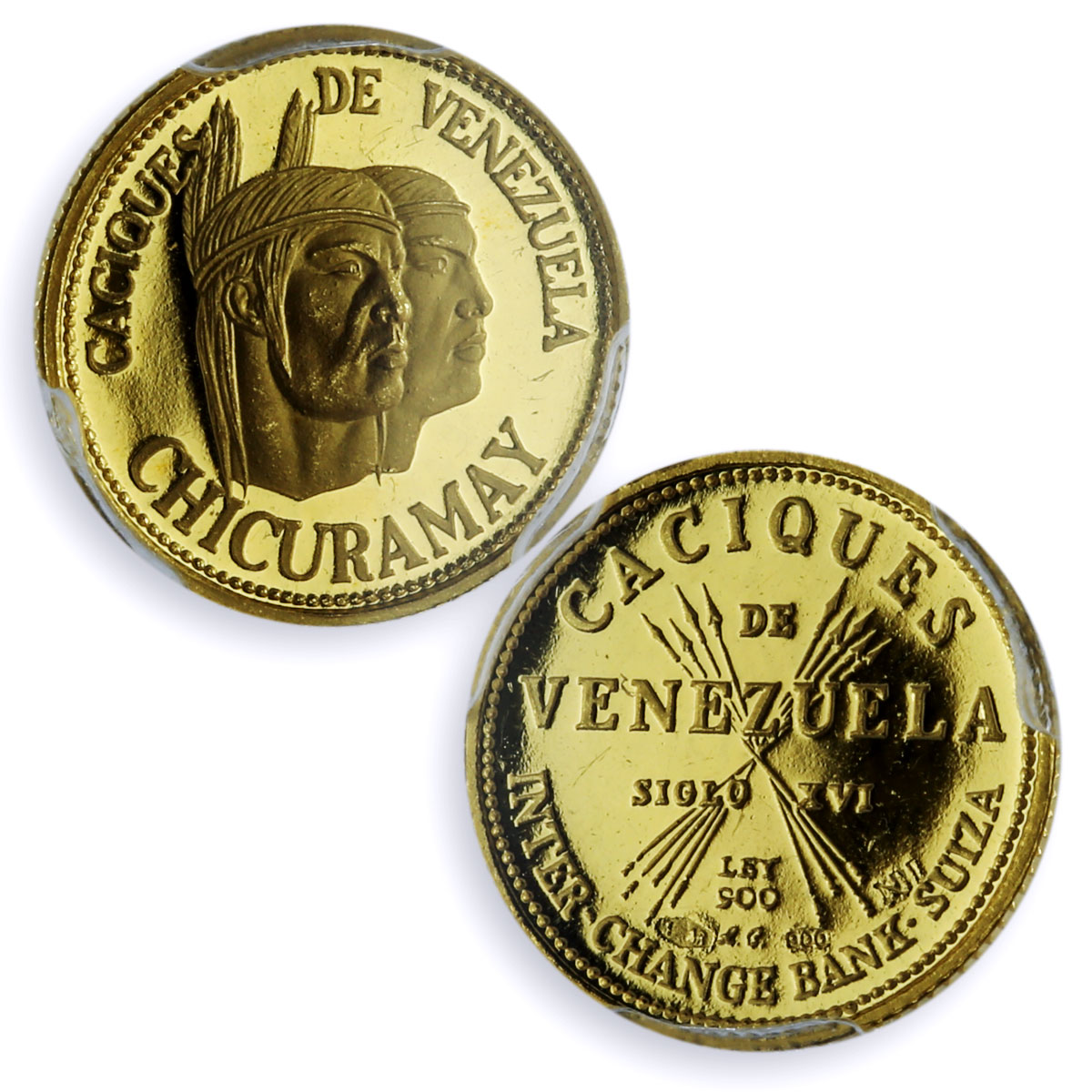 Venezuela Chicuramay 5 Bolivares Caciques Indian Chief MS65 PCGS gold medal 1962