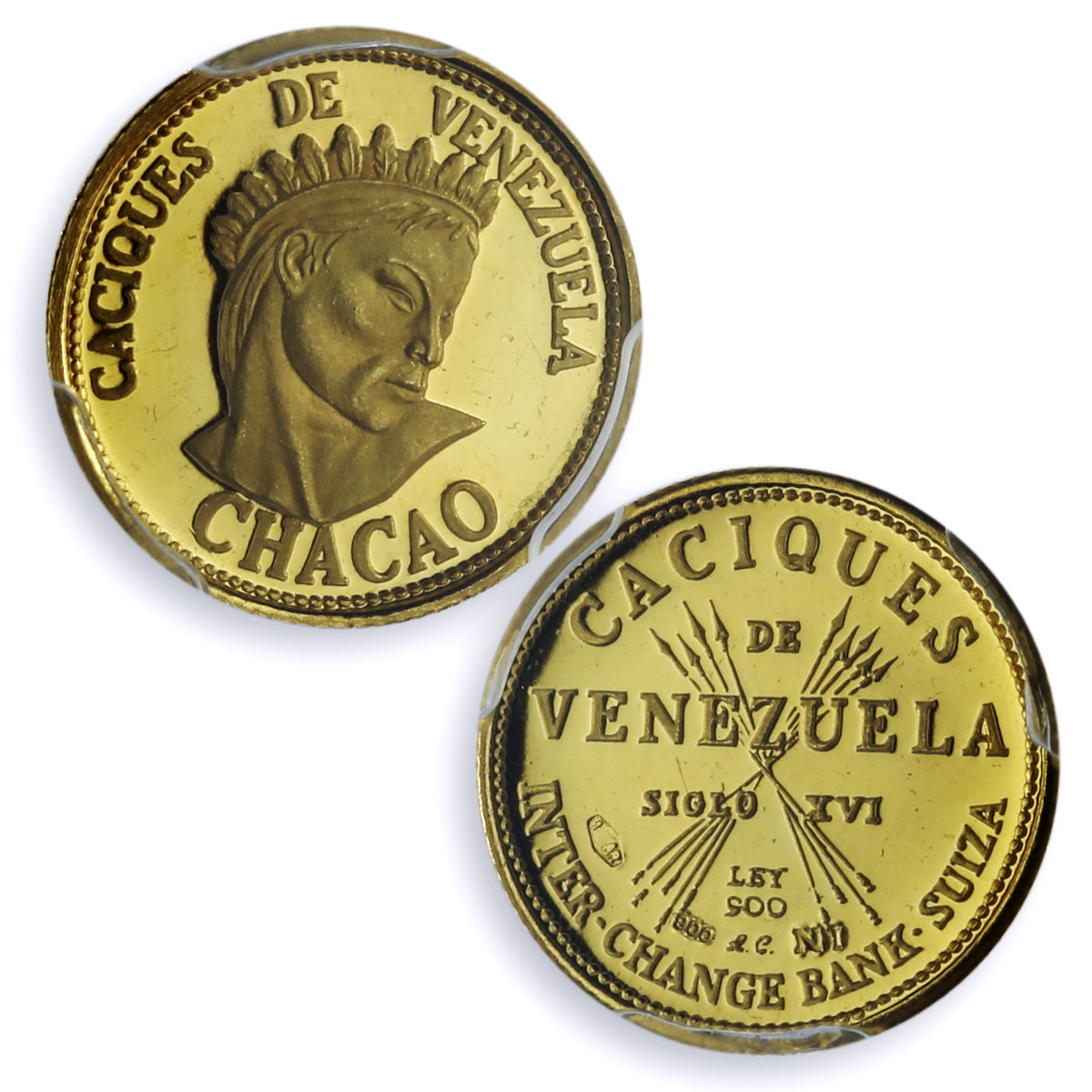Venezuela Chacao 5 Bolivares Caciques Indian Chiefs MS66 PCGS gold medal 1962