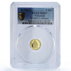 Venezuela Urimare 5 Bolivares Caciques Indian Chiefs MS67 PCGS gold medal 1962