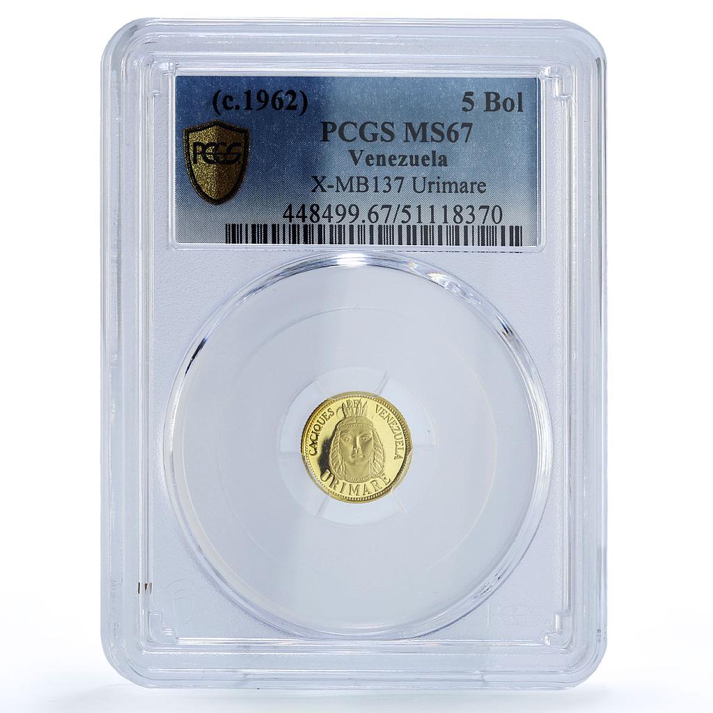 Venezuela Urimare 5 Bolivares Caciques Indian Chiefs MS67 PCGS gold medal 1962
