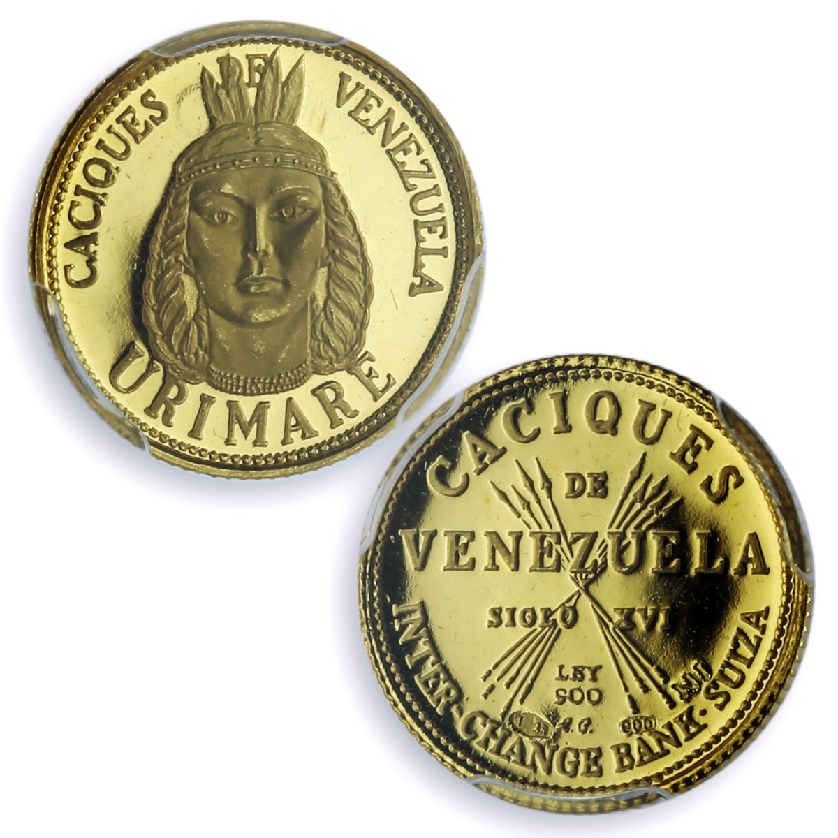 Venezuela Urimare 5 Bolivares Caciques Indian Chiefs MS67 PCGS gold medal 1962