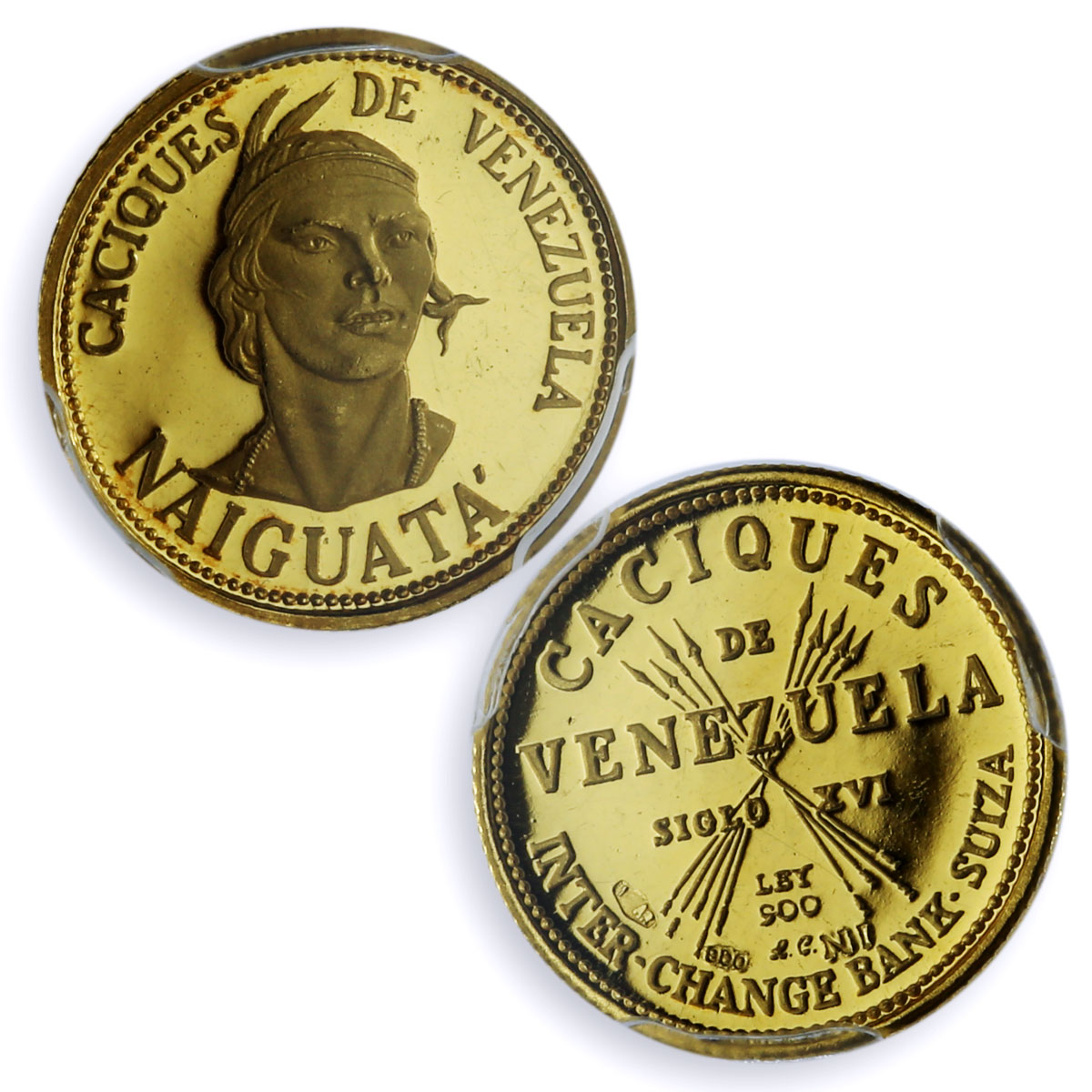 Venezuela Naiguata 5 Bolivares Caciques Indian Chiefs MS64 PCGS gold medal 1962