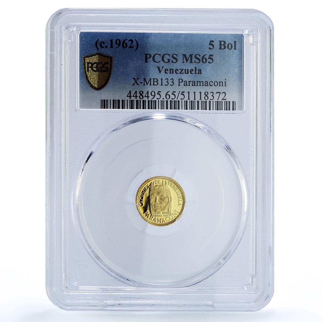 Venezuela Paramaconi 5 Bolivares Caciques Indian Chief MS65 PCGS gold medal 1962