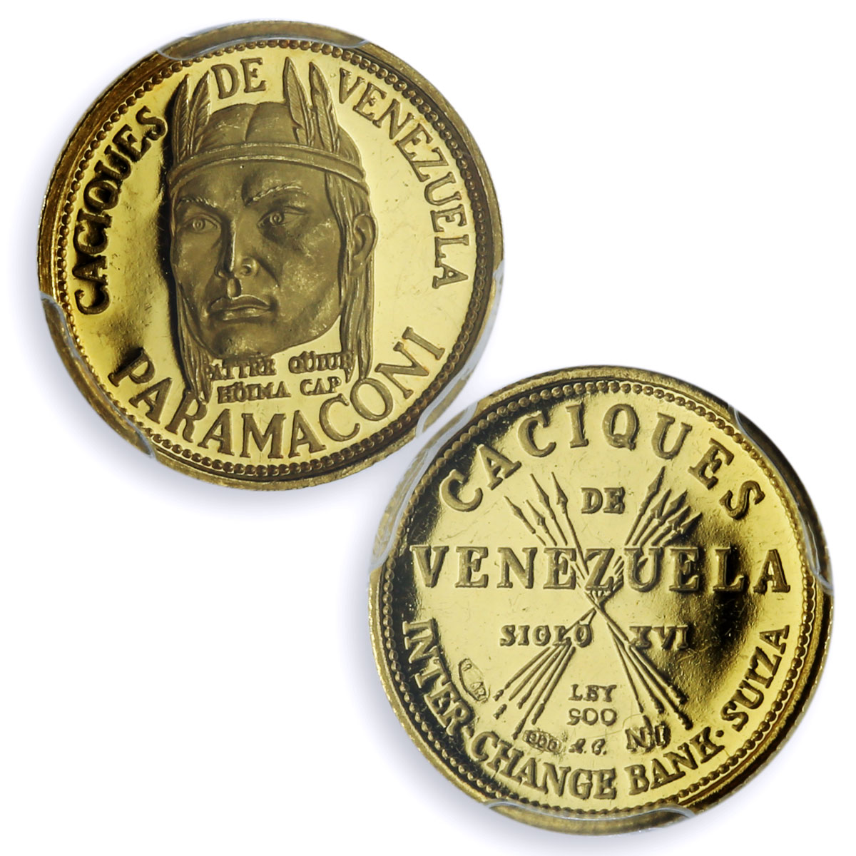 Venezuela Paramaconi 5 Bolivares Caciques Indian Chief MS65 PCGS gold medal 1962