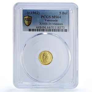 Venezuela Manaure 5 Bolivares Caciques Indian Chiefs MS64 PCGS gold medal 1962