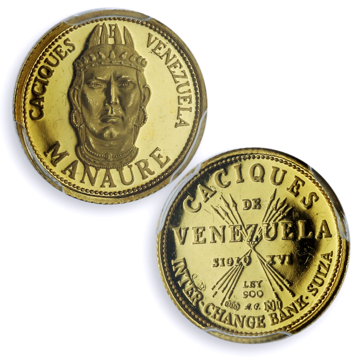 Venezuela Manaure 5 Bolivares Caciques Indian Chiefs MS64 PCGS gold medal 1962