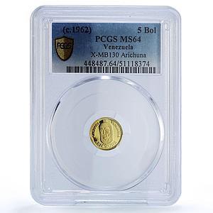 Venezuela Arichuna 5 Bolivares Caciques Indian Chiefs MS64 PCGS gold medal 1962