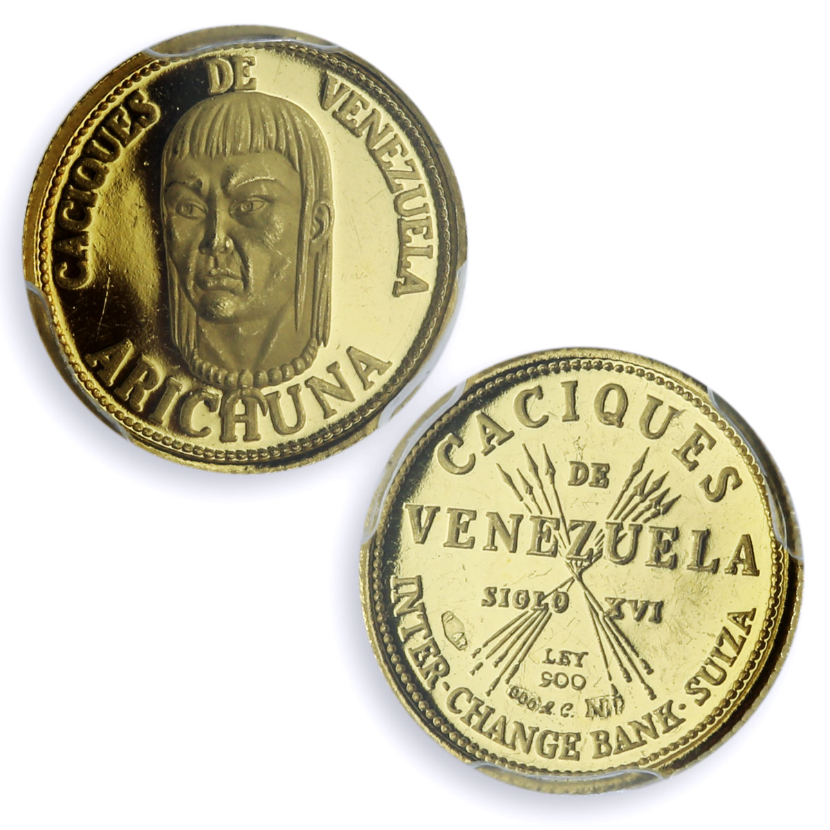 Venezuela Arichuna 5 Bolivares Caciques Indian Chiefs MS64 PCGS gold medal 1962
